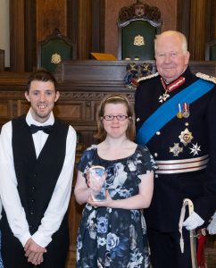 Jen Blackwell and Peter Pamphlett receiving the Queens Award for Voluntary Services from the Lord Lieutenant of Lancashire 