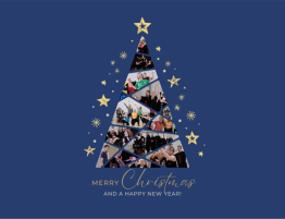 A number of pictures of dancers arranged in the shape of a Christmas tree with the words "Merry Christmas and a Happy New Year"