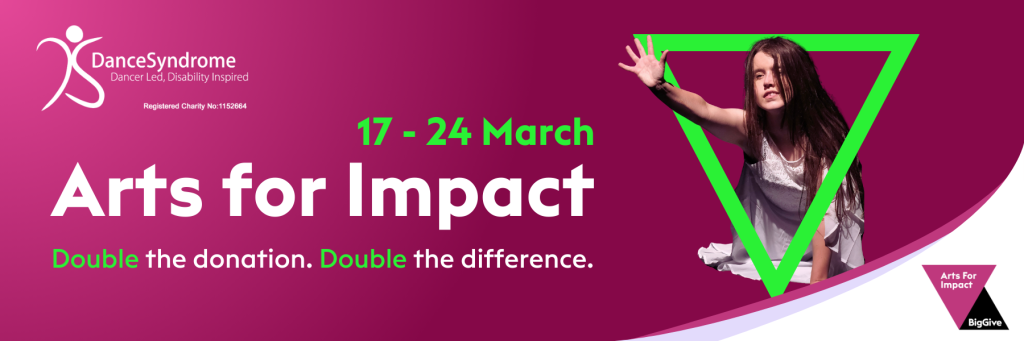 A picture of a dancer reaching through a green triangle with the words 