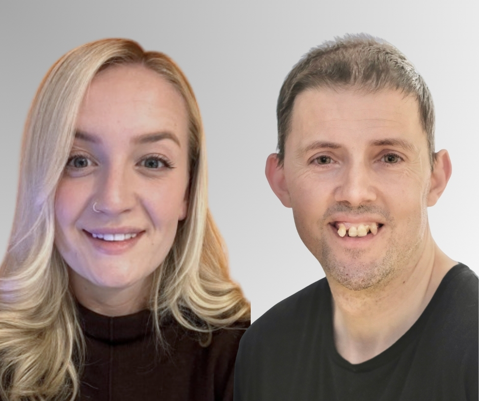 A headshot style picture of Eve Emsley, DanceSyndrome's Inclusion and Leadership Facilitator, and her co-delivery partner, Dance Leader Peter Pamphlett.