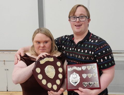 Eliza Boothby and David Corr with their awards