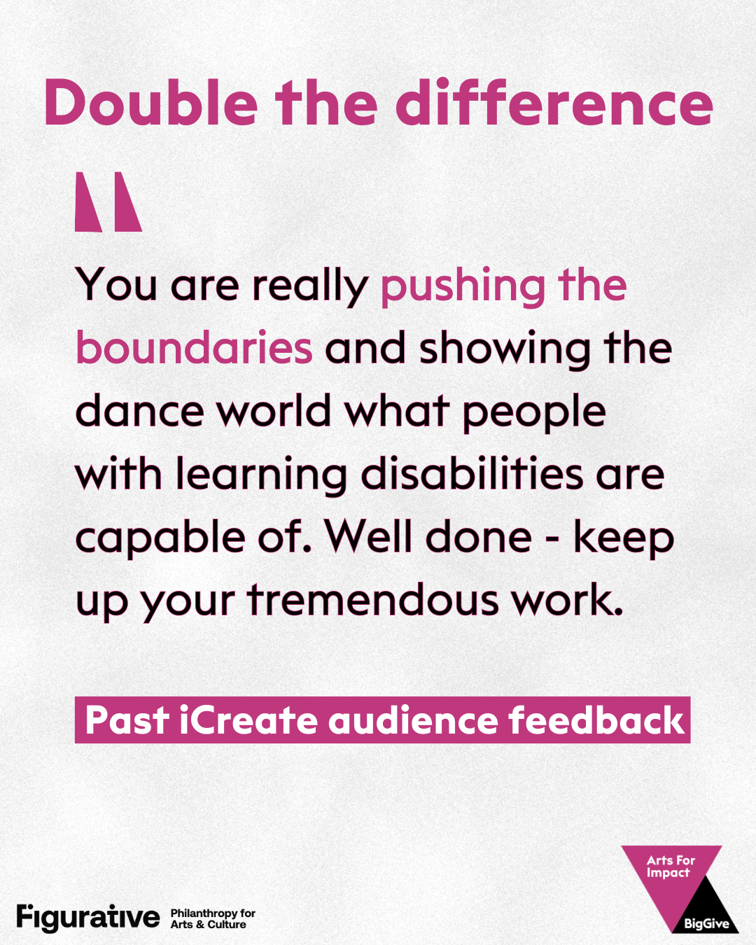 "You are really pushing the boundaries and showing the dance world what people with learning disabilities are capable of. Well done - keep up your tremendous work."